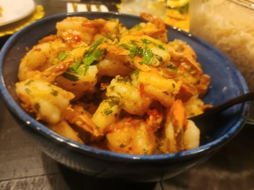 Bowl of garlic herb shrimp